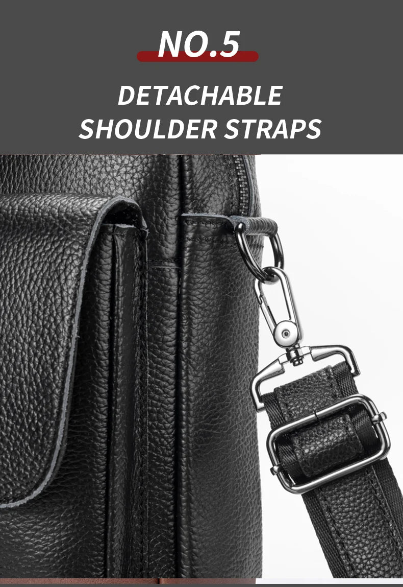 LION VERA Men's Genuine Leather Briefcase Business Casual Commuting Bag Portable Crossbody Shoulder Bag 15.7-inch Laptop Bag