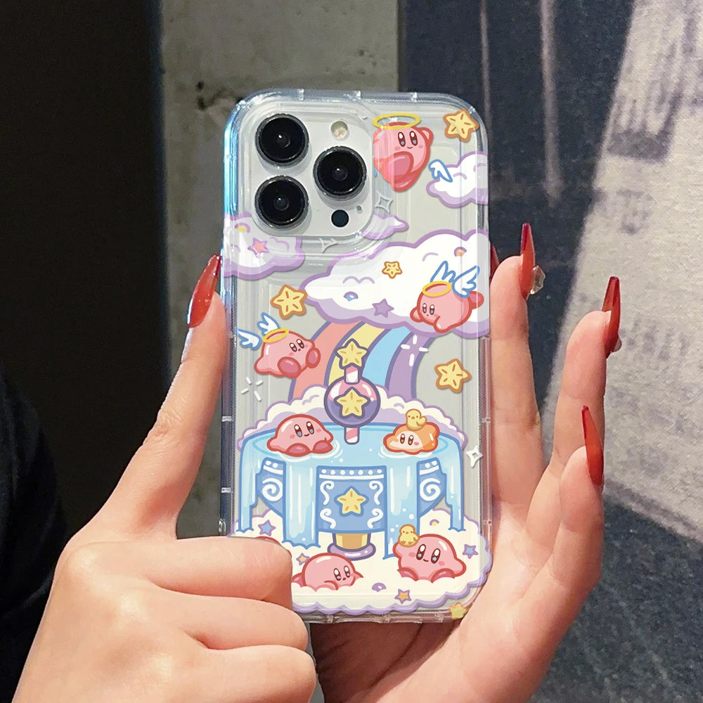Anime Pink K-Kirbys Cat Phone Case for Samsung Galaxy S25 S24 S23 S22 S21 S20 S10 Note20 Note10 FE Ultra Plus 4G 5G Clear Cover