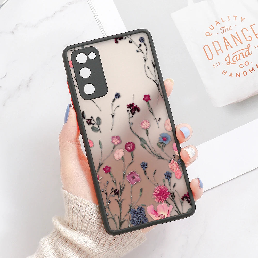 Phone Case For Samsung Galaxy S24 Ultra Cases S23 FE  S22 Plus S21 S20 FE Note 20 Ultra 10 Plus Hard Matte Flower Fundas Covers