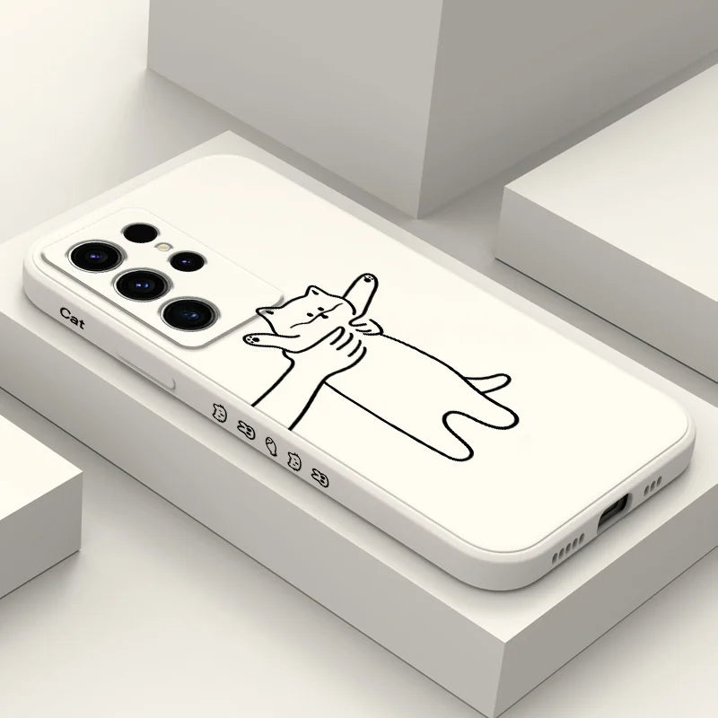 Fidgeting Cat Phone Case For Samsung Galaxy S25 S24 S23 S22 S21 S20 Ultra FE S10 S10E Plus Note 20 Ultra Silicone Cover