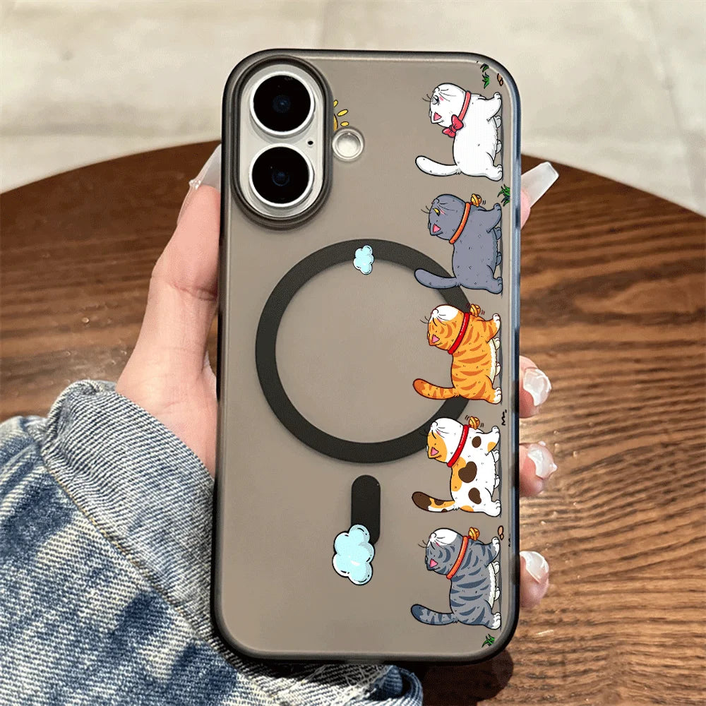 Hanging Cat Cloud Sun Print Magnetic Phone Case For Magesafe iPhone 17 13 14 16 15 12 Pro Max 17 Air Wireless Charging TPU Cover