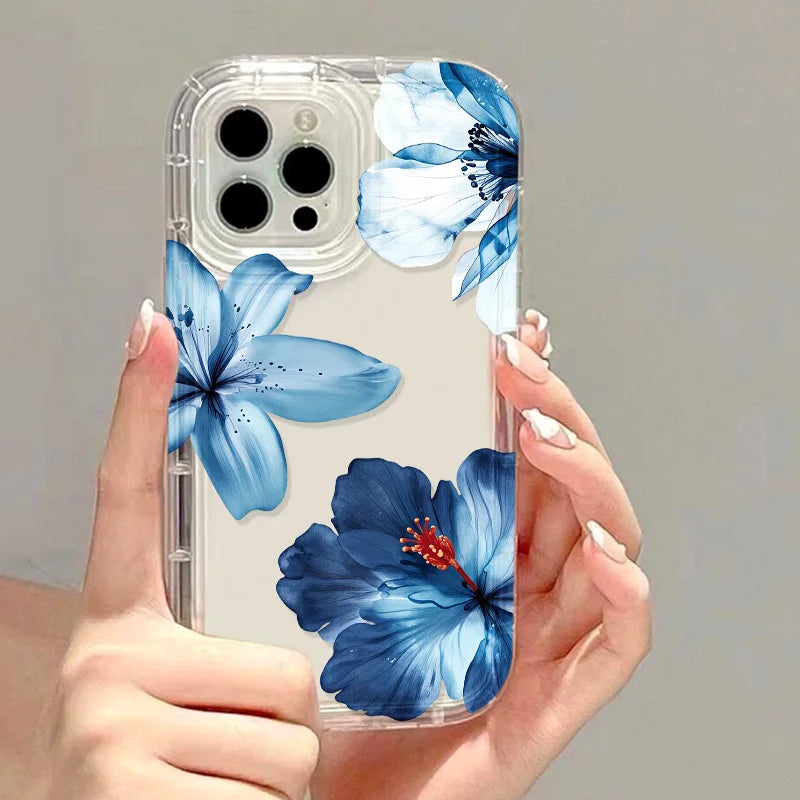 Flower Phone Case For iPhone 17 16 Pro Case iPhone 13 15 14 11 12 Pro Max 16E Air 8 7 Plus XR SE Transparent Shockproof Cover