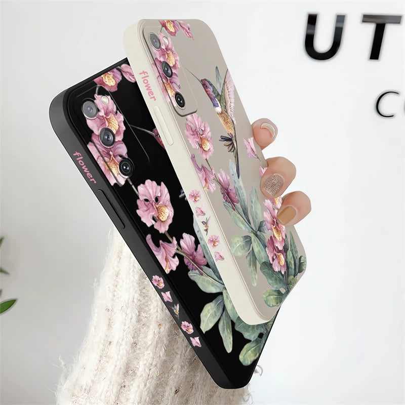 S24 Ultra Flowers Birds Pattern Case For Samsung Galaxy S10 S20 S21 S22 S23 S11E FE Lite Plus Ultra Silicone Phone Soft Cover