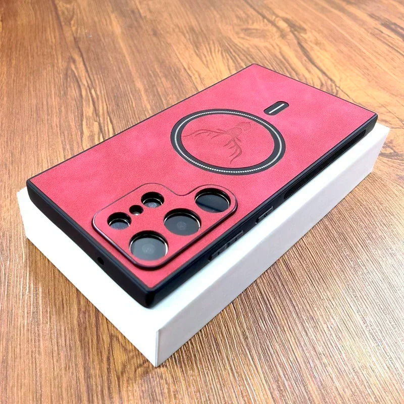 PU Leather Case For Magsafe Wireless Charge For Samsung Galaxy S26 S25 S24 S23 S22 S21 Ultra Plus FE Note 20 S 26 S25FE Cover