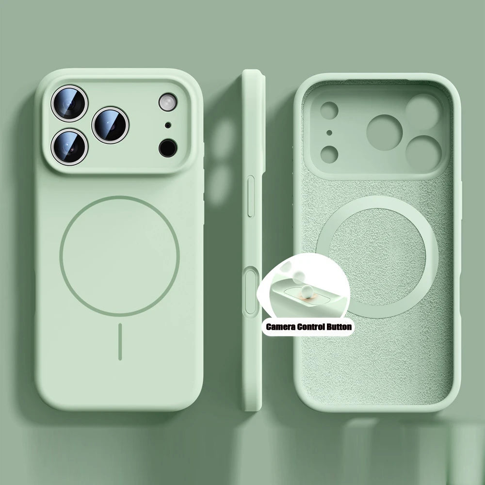 Orange Liquid Silicone for Magsafe Case for iPhone 17 Pro Max 17 Air Soft Magnetic Charing Cover for iPhone 13 14 15 16 Pro Max