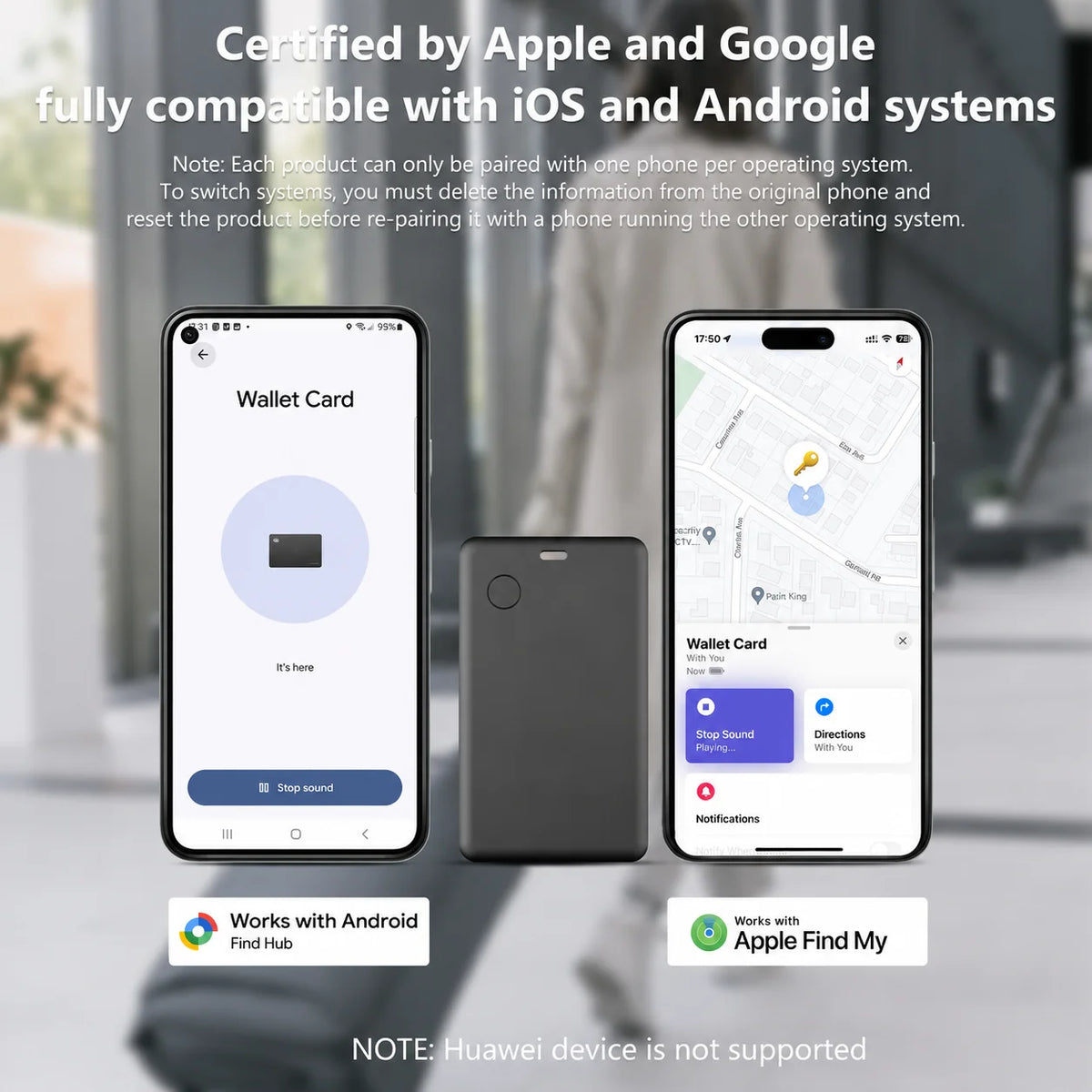 Ultra Thin Wallet Tracker Card, Works with Apple Find My & Android, Bluetooth Anti-Lost Item Locator for Luggage Passport Bag