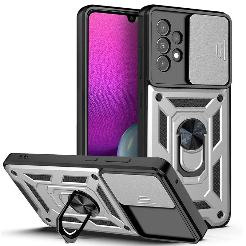Slide Camera Lens Armor Case For Samsung Galaxy S24 S23 S22 Ultra S21 S20 FE Plus A51 A71 A53 A54 A34 Magnetic Ring Stand Cover