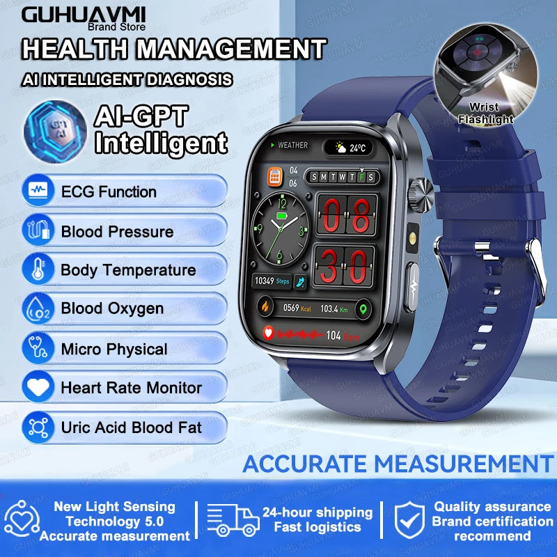 2026 New Accurate ECG Smart Watch Heart Health Analysis Blood analysis Blood Lipid Blood Pressure BT call Smart Watches For Men