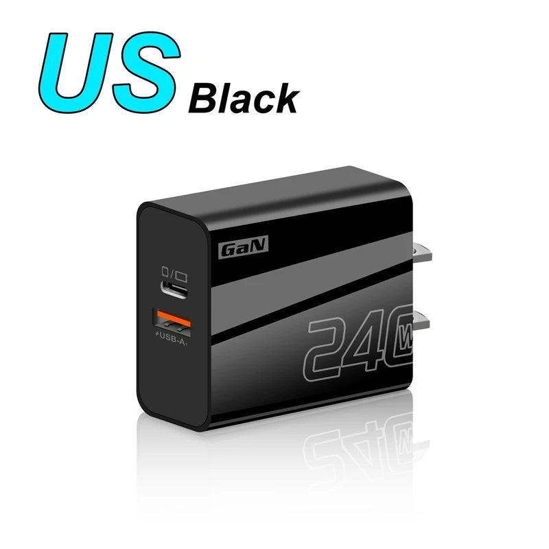 240W Fast Charger Double Ports USB Type-C Quick Charging Head QC3.0 Wall Charger Adapter EU/US/UK Plug For iPhone Samsung New