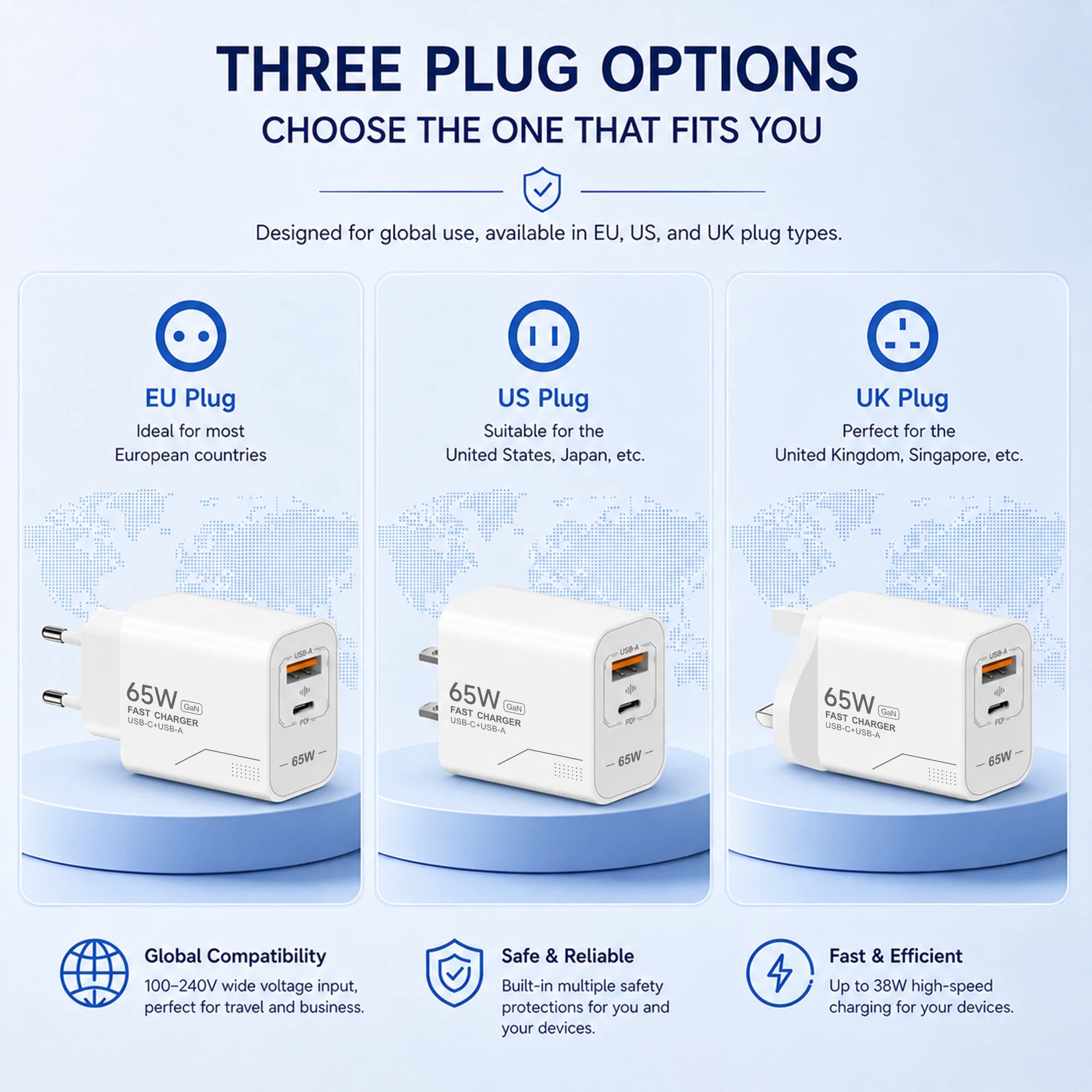 USB 65W Fast Charging Charger Type C High Speed Charge Mobile Phone Wall Adapter For iPhone Honor Xiaomi Huawei Samsung Oneplus