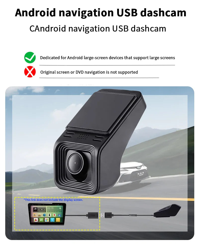 ADAS USB Car DVR Dash Cam 1080P HD for Android Navigation 170° Wide Angle ADAS Intelligent Assistance Driving Recorder