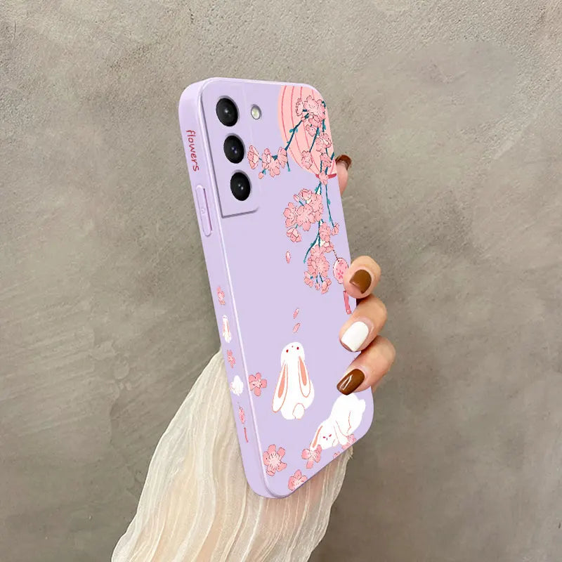 Peach Bunny Phone Case For Samsung Galaxy S23 S22 S21 S20 Ultra Plus FE S10 S9 S10E Note 20 ultra 10 9 Plus Cover
