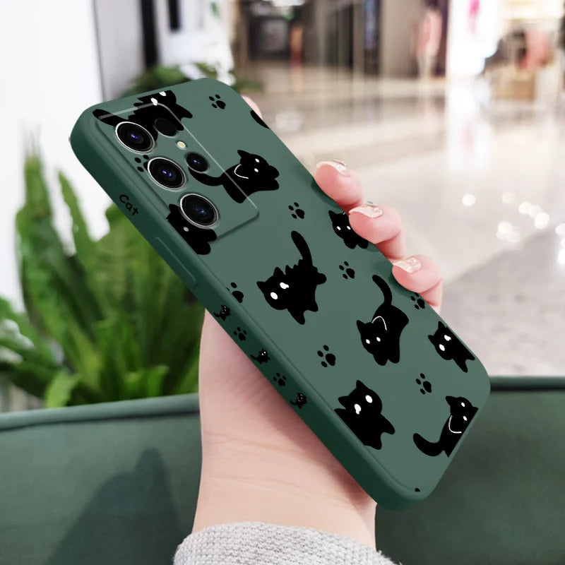 Nifty Black Cat Phone Case For Samsung Galaxy S25 S24 S23 S22 S21 S20 Ultra FE S10 S10E Plus Note 20 Ultra Silicone Cover