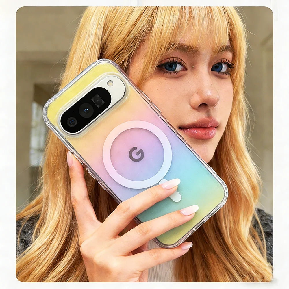 Lingge Rainbow Sparkle Pink Gradient, for Google Pixel 9 10 Pro XL10A 9A 10Pro Phone Case, Waterproof and Anti Yellowing Cover