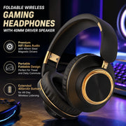 Wireless Bluetooth Headphones Foldable Gaming Headset With Bluetooth 5.3 Technology 40mm Bass Driver HiFi Stereo Sound Over Ear Comfort Memory Foam Cushion Extended Battery Life 400mAh For PC Mobile Phone Laptop Tablet Univer