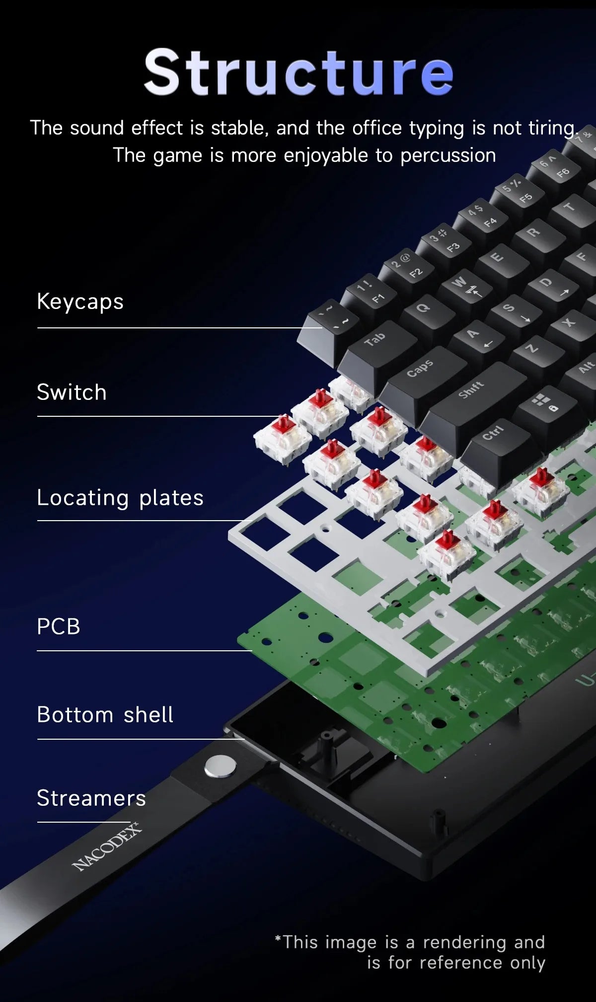 NK61 61Keys Wired Mechanical Keyboard Single-Socket Hot-Swappable Red Switch Melange RGB Backlight OEM Keycap ABS