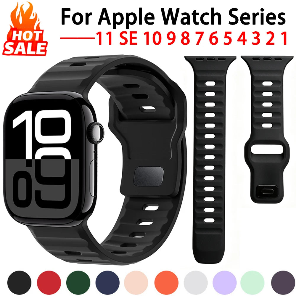 Silicone Strap For Apple Watch Bands 46mm 45mm 44mm 42mm 40mm 41mm 38mm Sport Correa Bracelet iWatch Series 12 11 10 9 SE 8 7 6