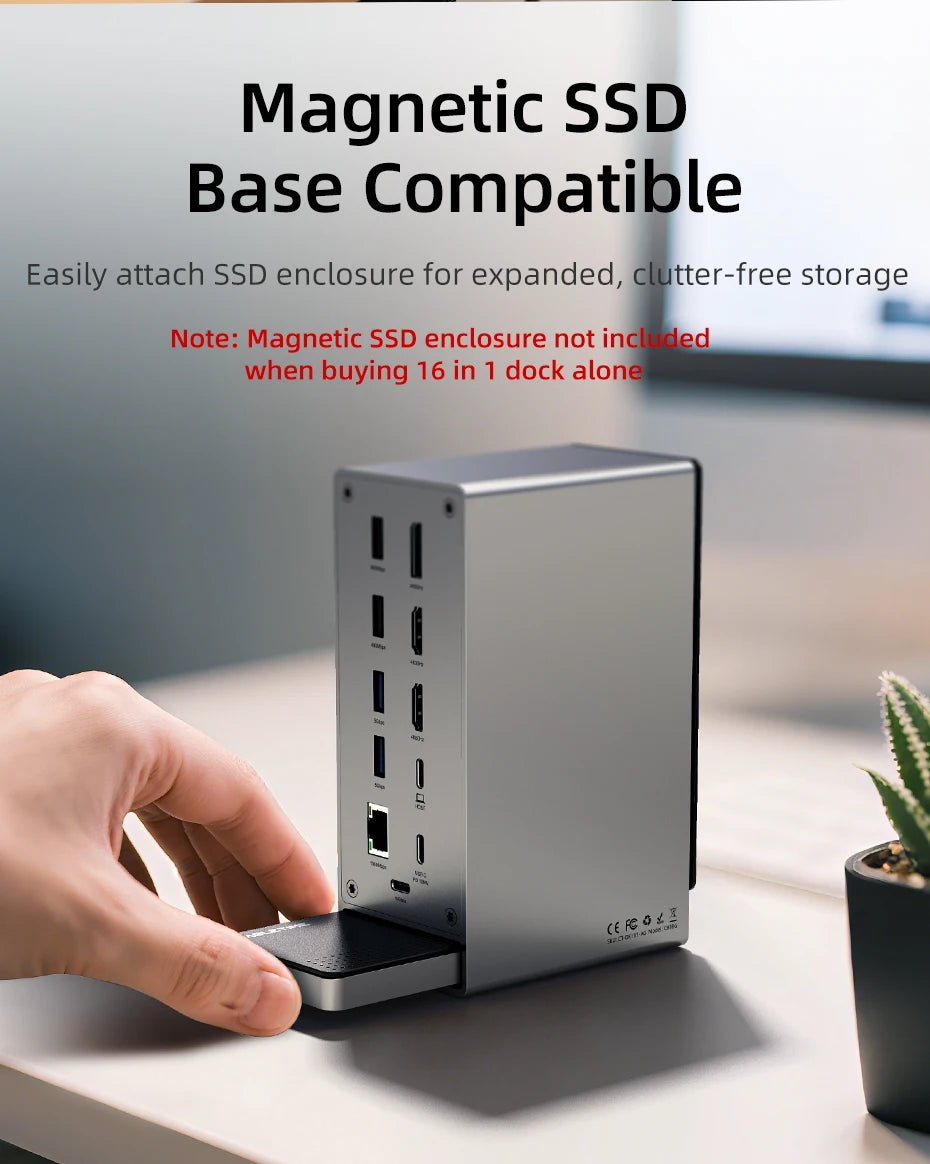 CABLETIME 16 IN 1 USB C Docking Station 4K HDMI-compatible M.2 SSD Enclosure Ethernet 100W PD Dock Hub SD/TF Working Station