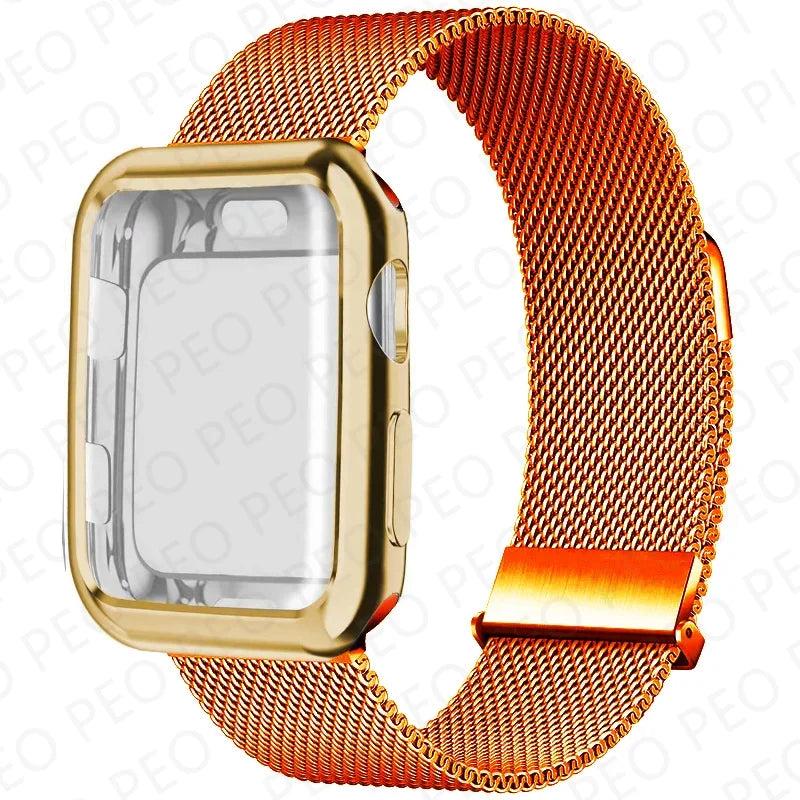 Case+Milanese Loop For Apple Watch Band 44mm 45mm 38mm-42mm-41mm 40mm Metal Magnetic bands iwatch Series 9 8 7 6 5 4 3 SE Strap