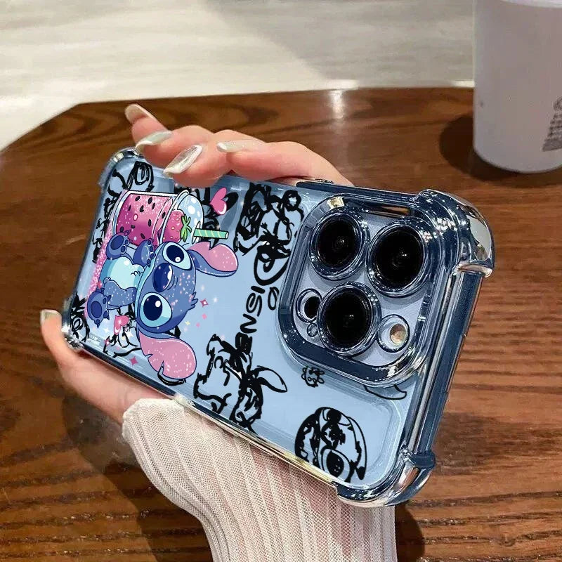 Cartoon Stitch Phone Case For IPhone 17 16 15 14 13 12 Pro Max Plus 16E Fashion Clear Shockproof Plating Cover