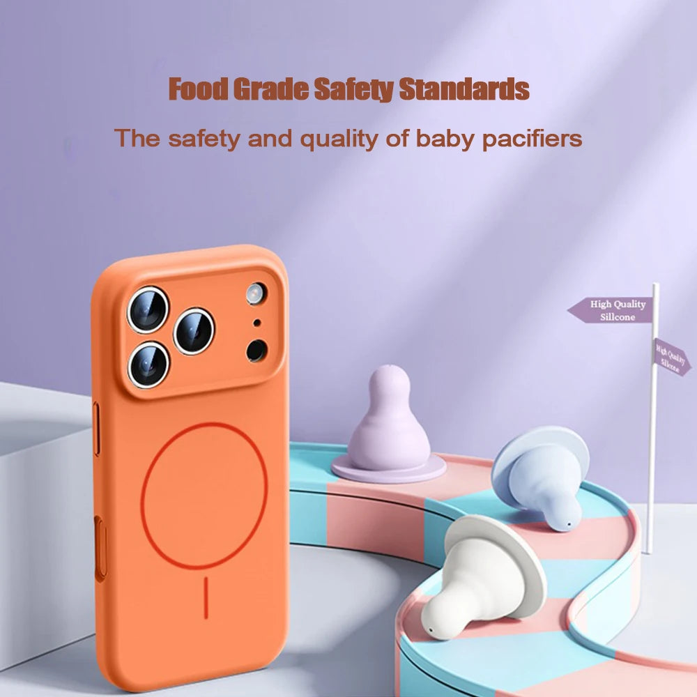 Orange Liquid Silicone for Magsafe Case for iPhone 17 Pro Max 17 Air Soft Magnetic Charing Cover for iPhone 13 14 15 16 Pro Max