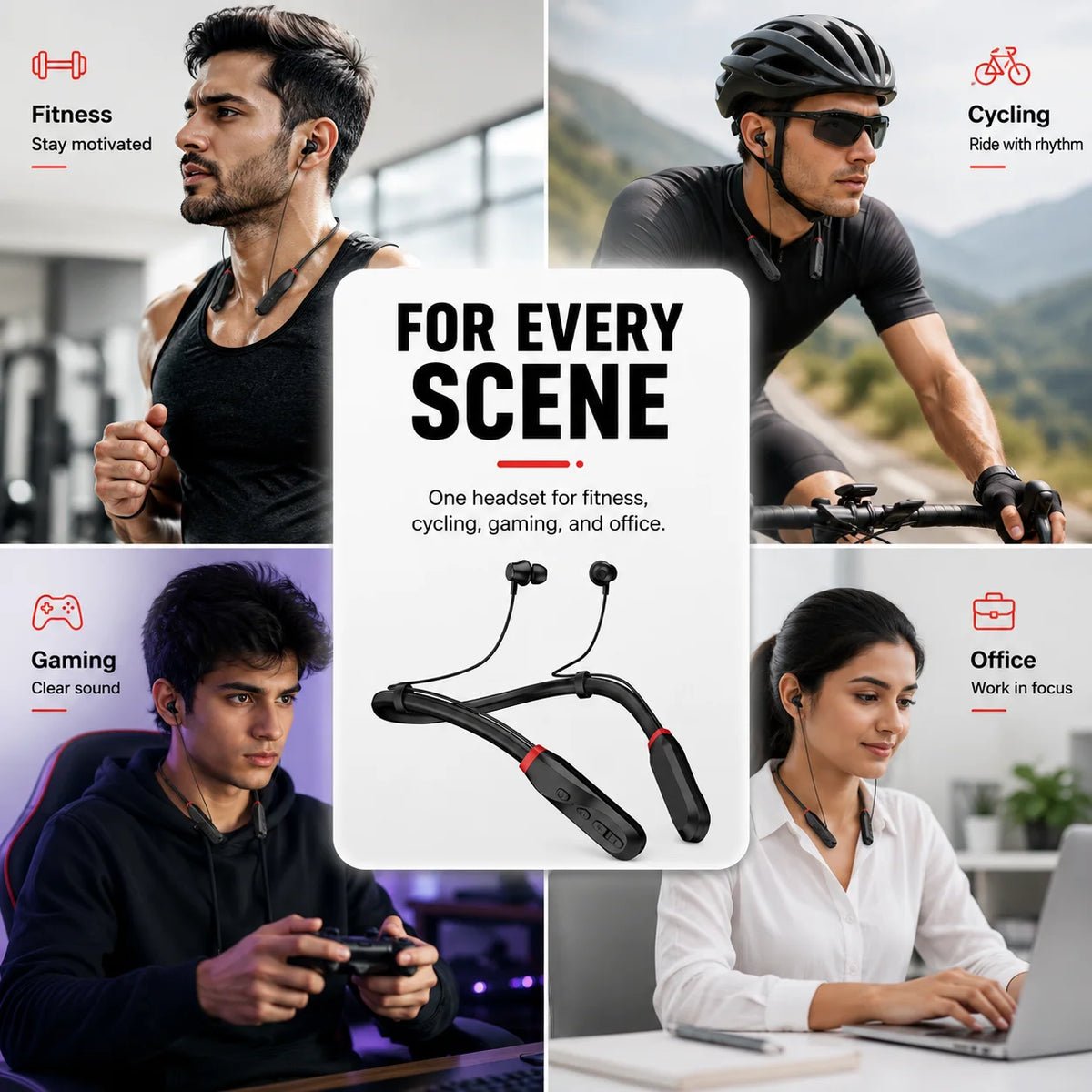Bluetooth 5.4 Neckband Wireless Earbuds with Mic, 100H Standby Stereo Magnetic Sports Headphones for Running, Gym, Travel, Phone