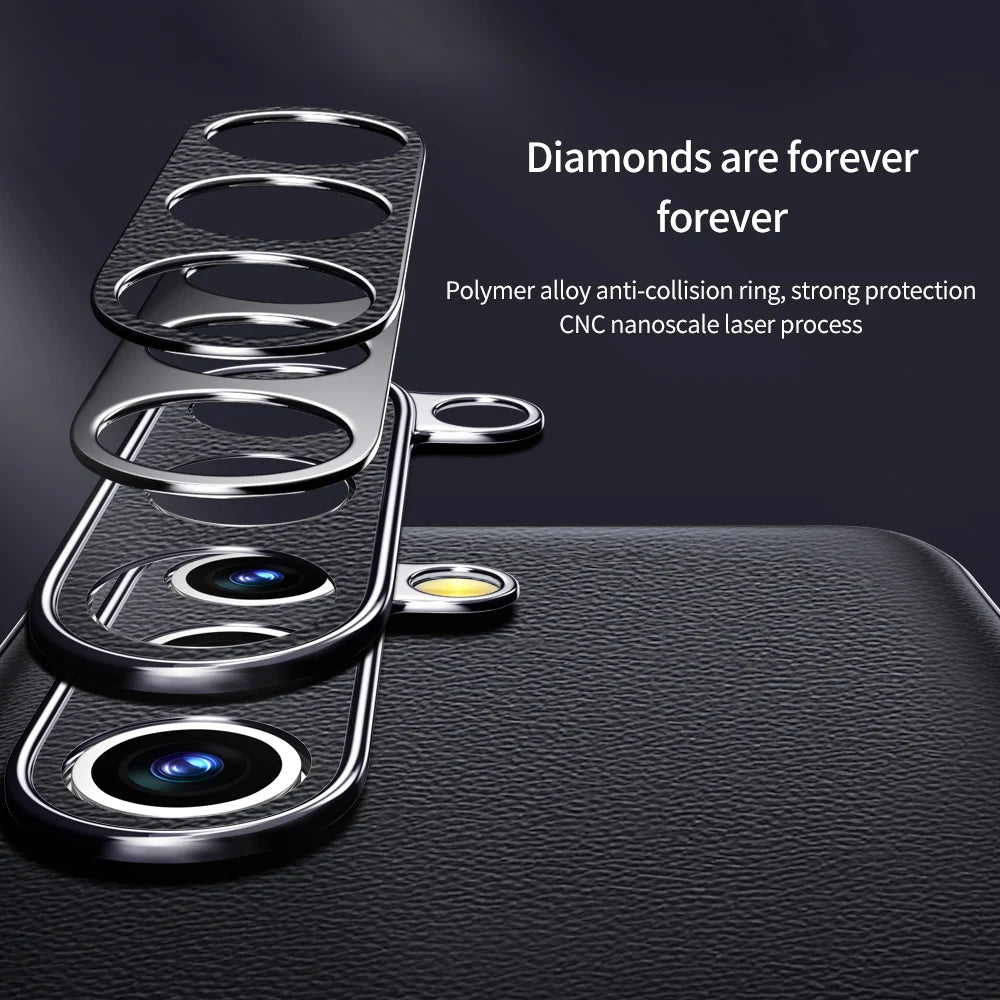 Genuine Cowhide Leather Phone Case for Samsung Galaxy S25 S24 S23 Ultra S22 Plus S21 Note 20 Plating Shockproof Protector Cover
