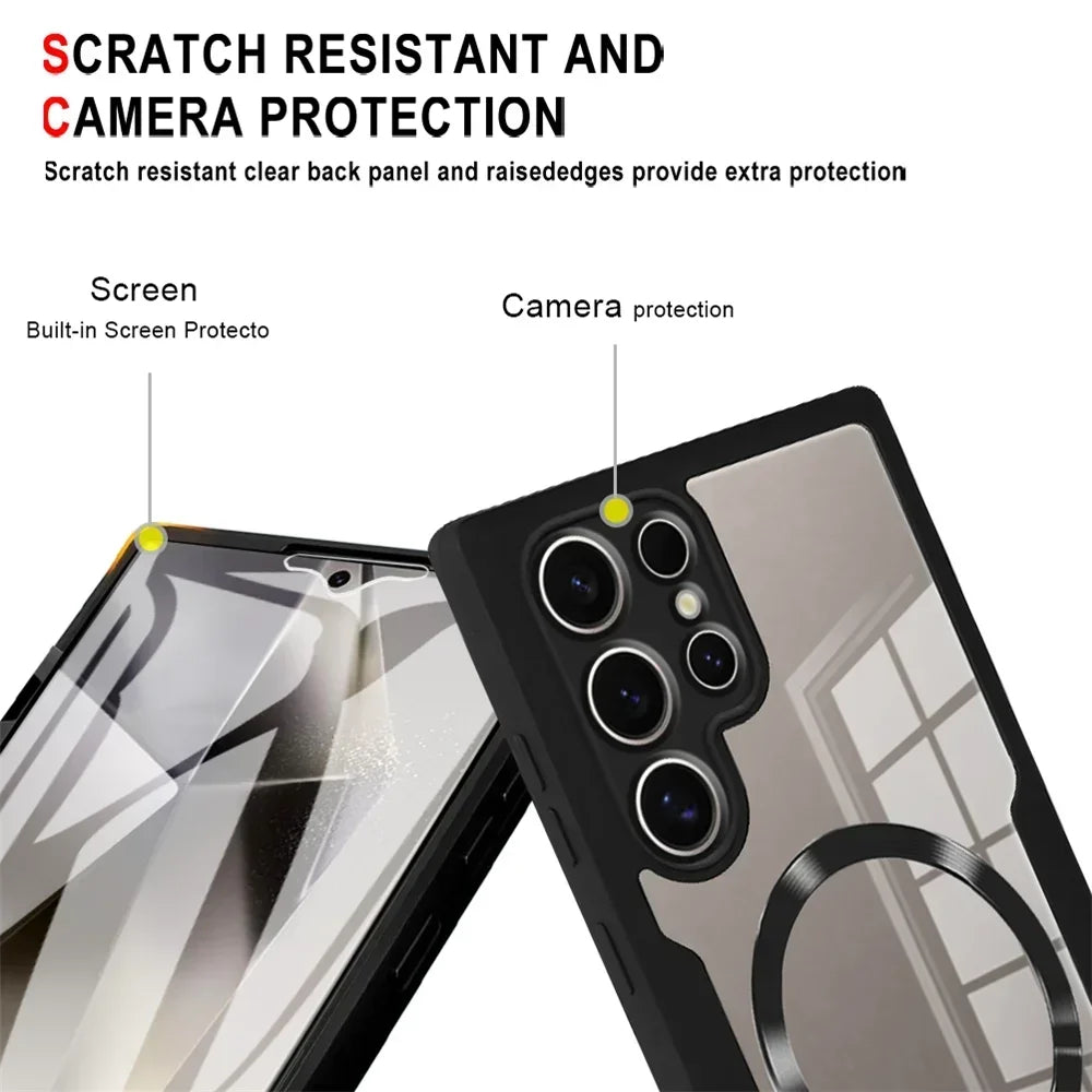 360° Full Shockproof Case for Samsung Galaxy S25 S24 S23 S22 S21 Ultra Plus FE Wireless Charging Transparent Cover