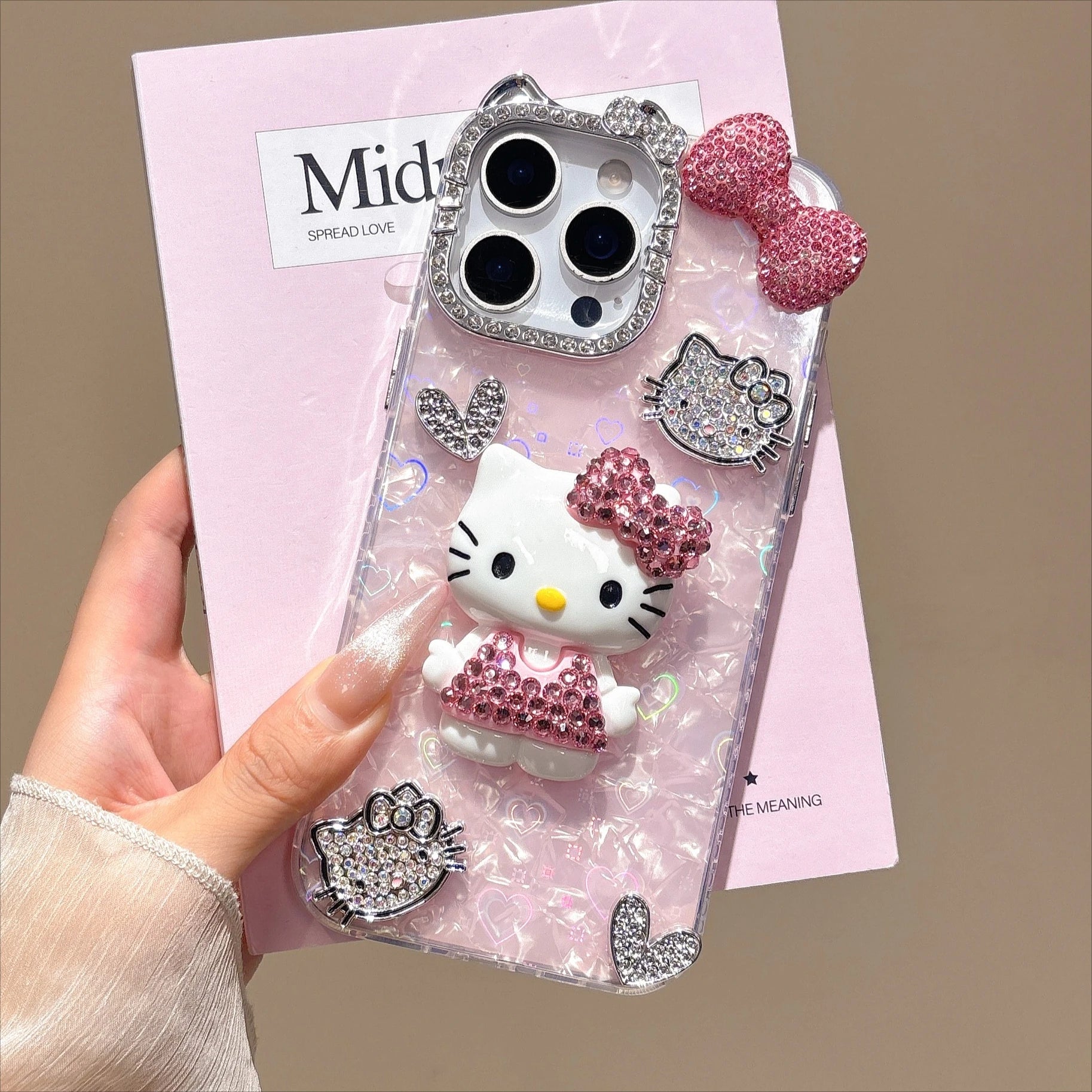 Luxury Diamond Hello Kitty Phone Case For iPhone 11 12 13 14 15 16 17 Pro Max 14 15 16 Plus Shockproof INS Style Girl Back Cover