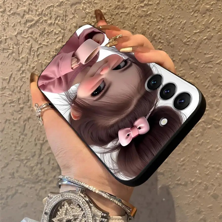 Cartoon Girl Pattern Case for Samsung Galaxy S26 S10 S9 S20 Note 20 Ultra 8 9 10 S21 FE S23 S24 Plus S25 Ultra Funda Phone Cover