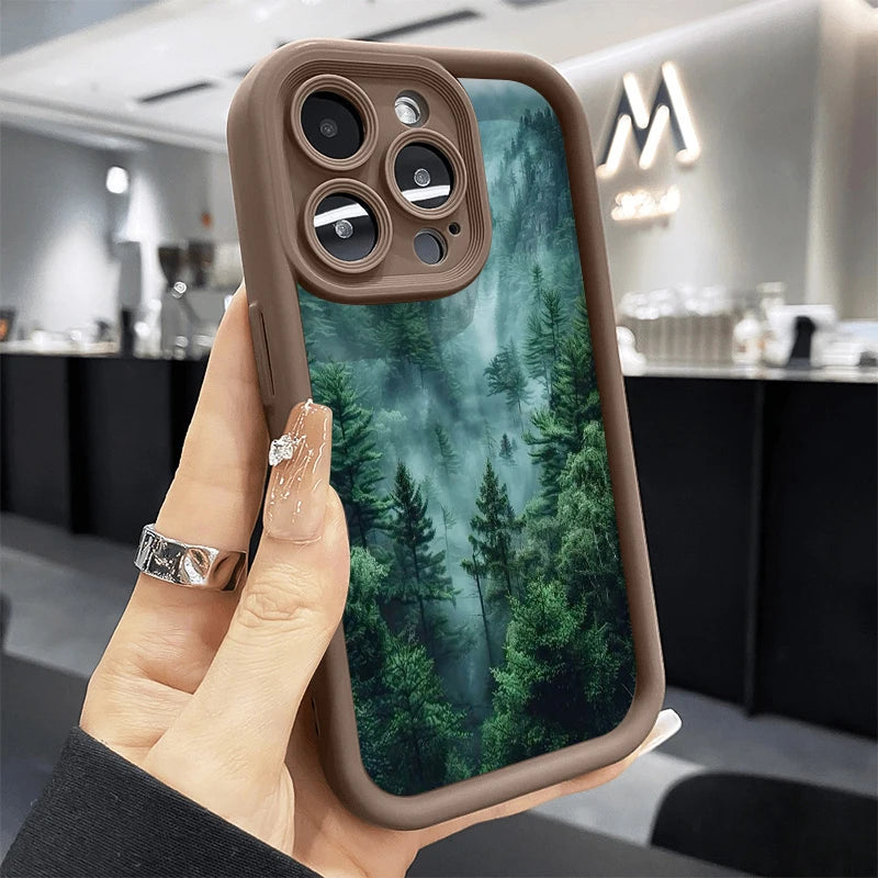 Forest In The Mist Scenery Pattern Phone Case For Samsung Galaxy S25 S24 S23 S22 S21 Ultra Plus S20 FE A15 A35 A54 A55 Cover