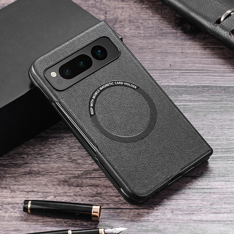 Premium PU Leather Case for Pixel Fold For Magsafe Wireless Charging Hard Back Cover For Google Pixel Fold G9FPL