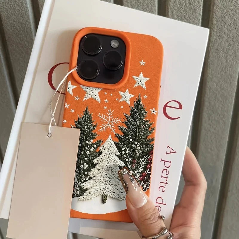 Christmas Tree Design Lychee Texture Phone Case For iPhone 17 16 15 14 13 12 11 Pro Max 17 Air 15 14 Plus X XS XR 16E Soft Cover