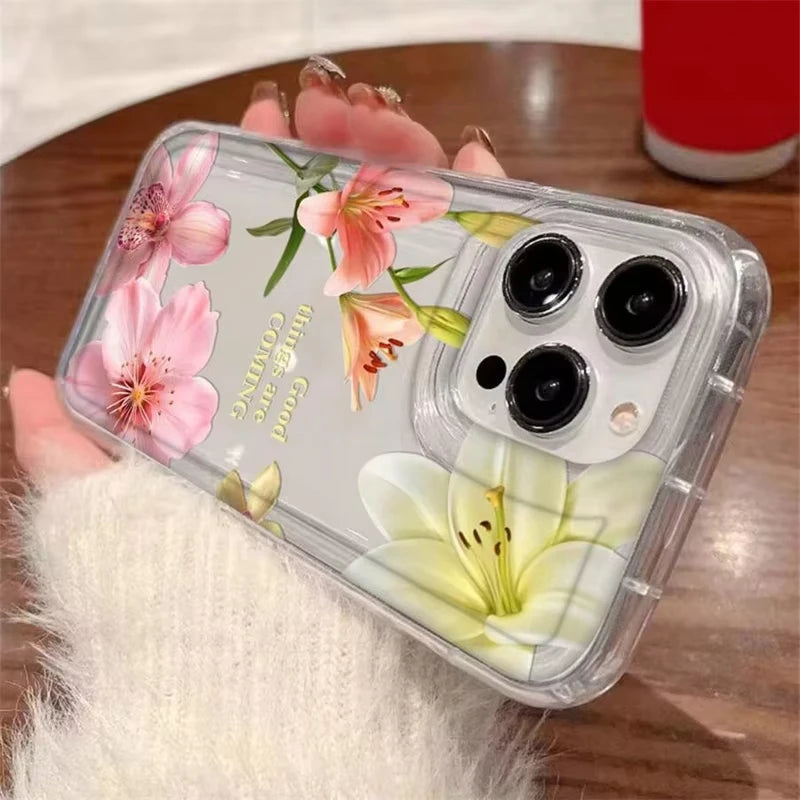 Cherry Flower Print Transparent Case For iPhone 17 16 Pro Max 15 14 13 11 12 16e Case Funda iPhone11 14 Plus X XR XS Case Cover