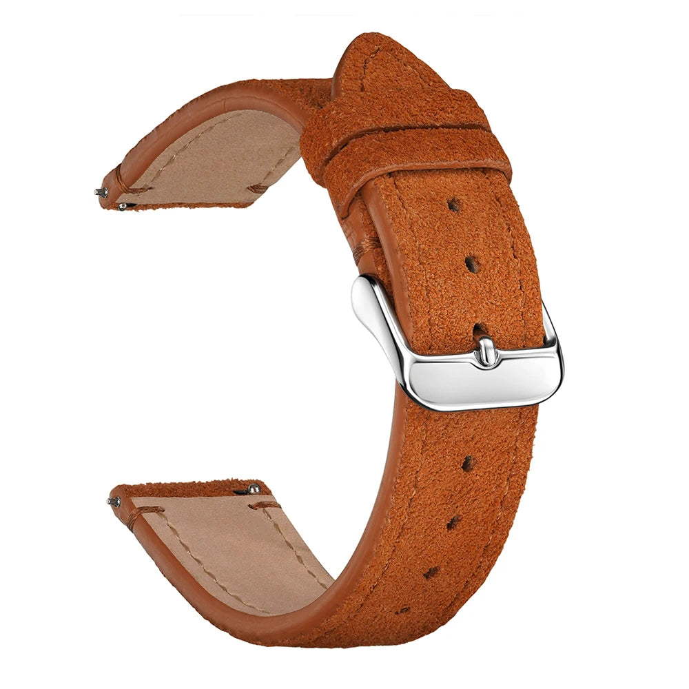 Suede Leather Watch Bands 18mm 20mm 22mm Matte Cowhide Straps For Huawei Watch GT3/GT3 Pro Bracelet Golden Brown Watch Wristband