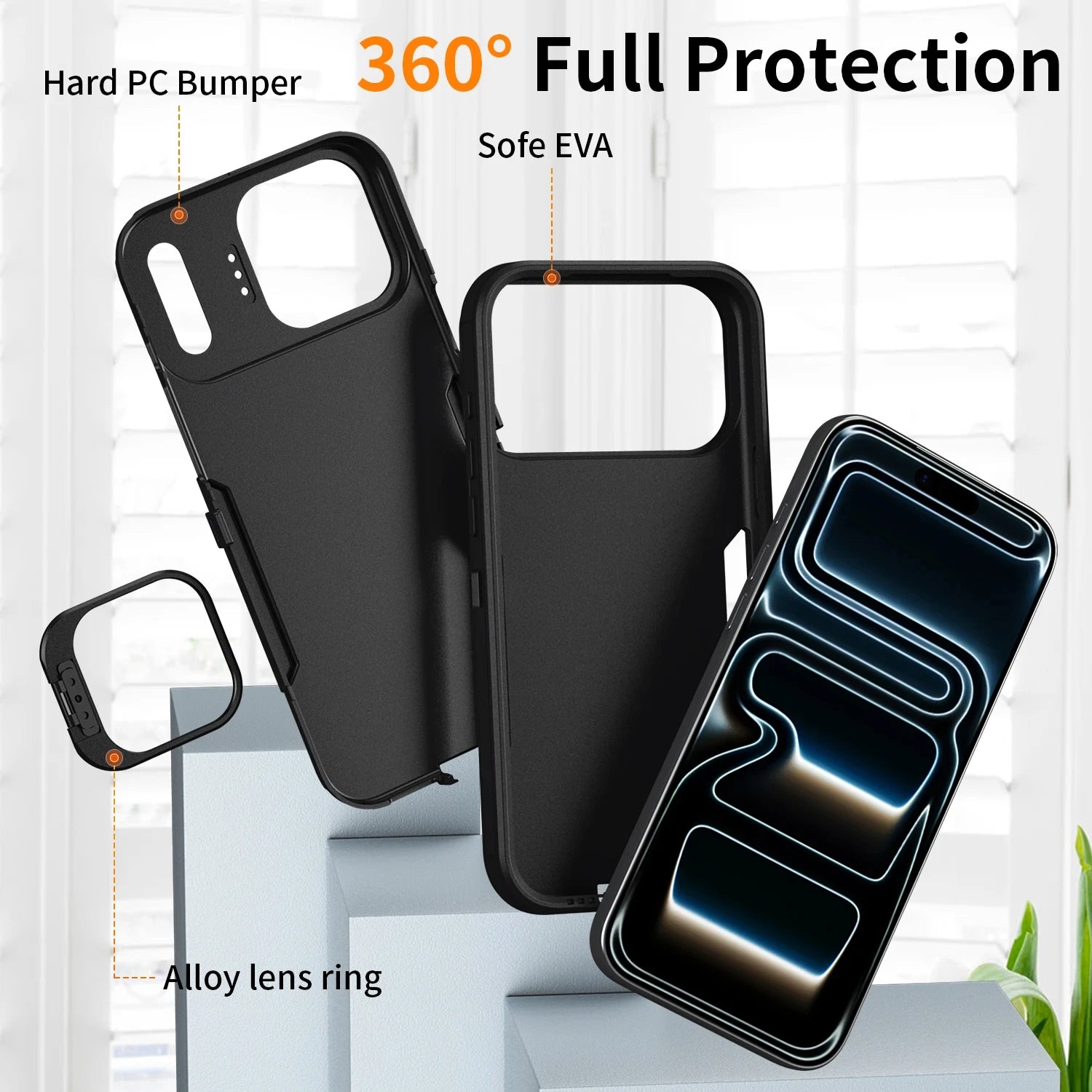 Shockproof Armor Defender Case For iPhone 17 16 15 14 13 12  Pro Max Plus 17E 16E Camera Holder Dual Layer Heavy Protector Cover