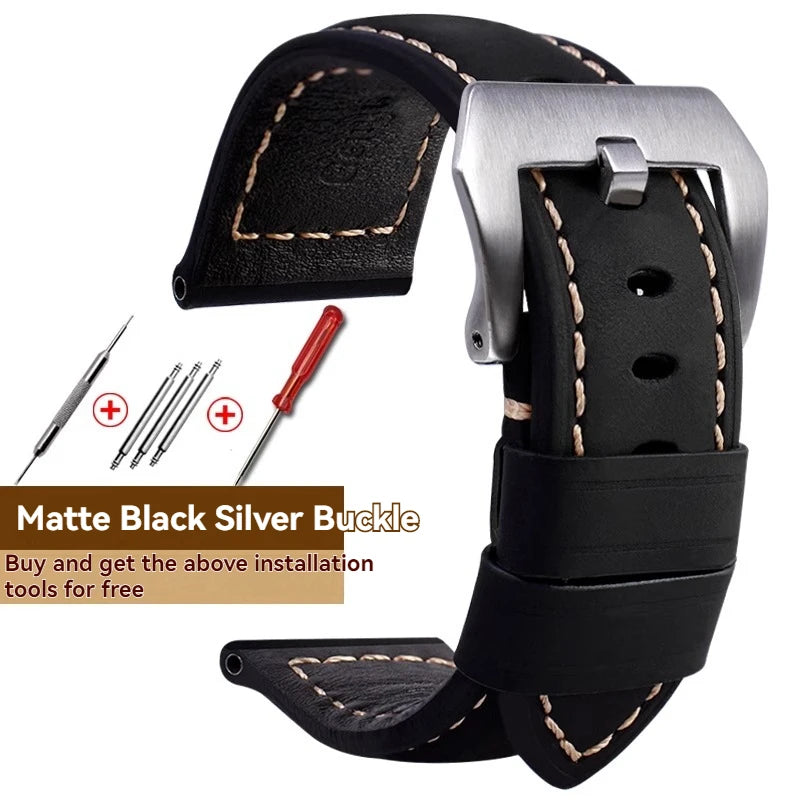 For Panerai Fossil SEIKO TISSOT Watchband Genuine Leather Bracelet male Frosted cowhide Strap Watch band 22 24mm 26m Accessories