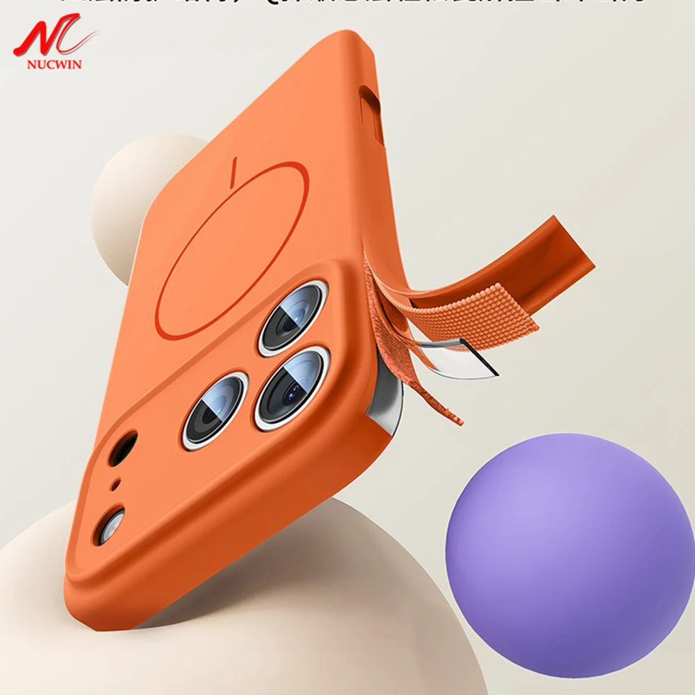 Orange Liquid Silicone for Magsafe Case for iPhone 17 Pro Max 17 Air Soft Magnetic Charing Cover for iPhone 13 14 15 16 Pro Max