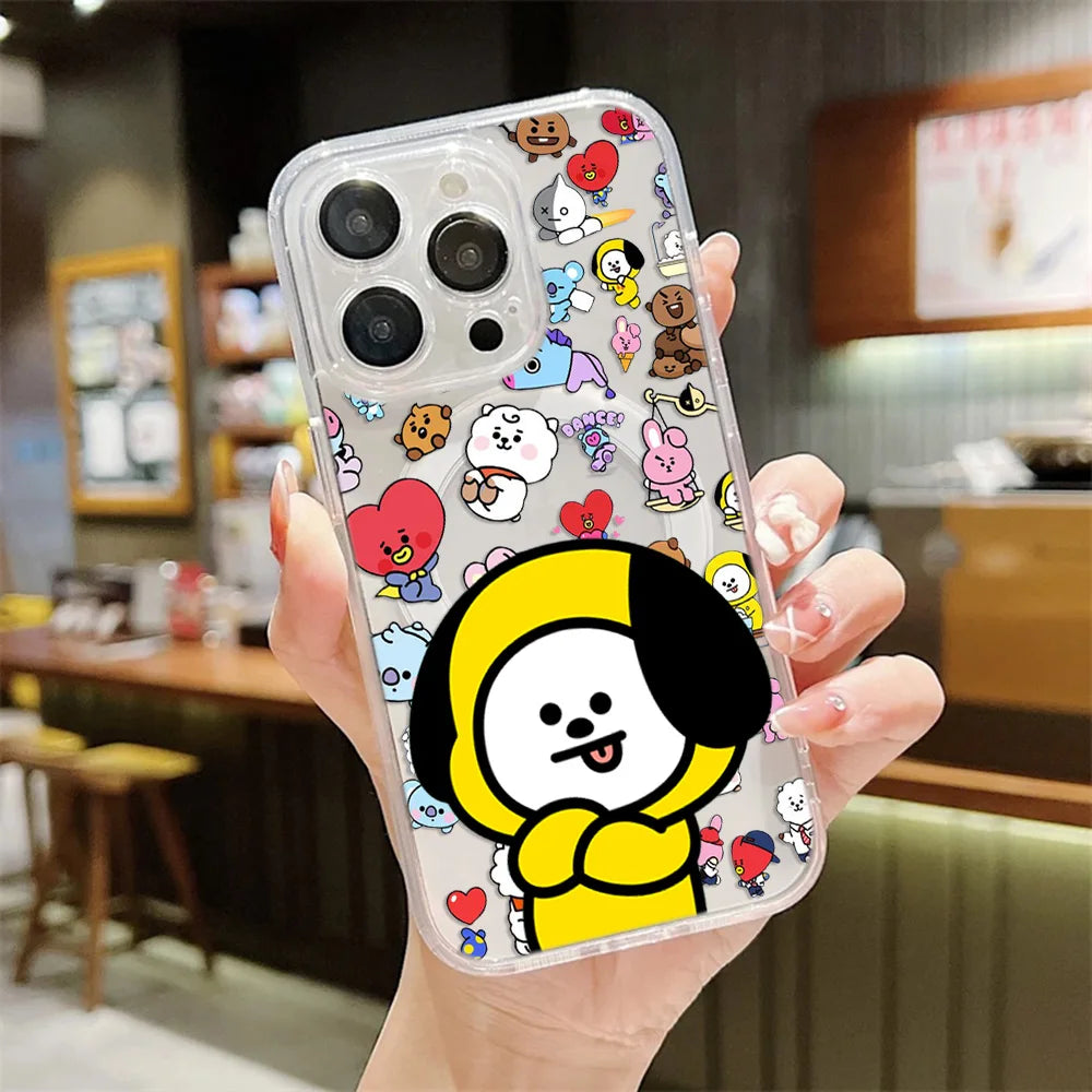 NEW Cartoon  B-BTS Magnetic Phone Case for iPhone 17 16 15 14 13 12 11 8 7 Air Plus Pro Max X XR XSMax Soft Clear Tpu Cover