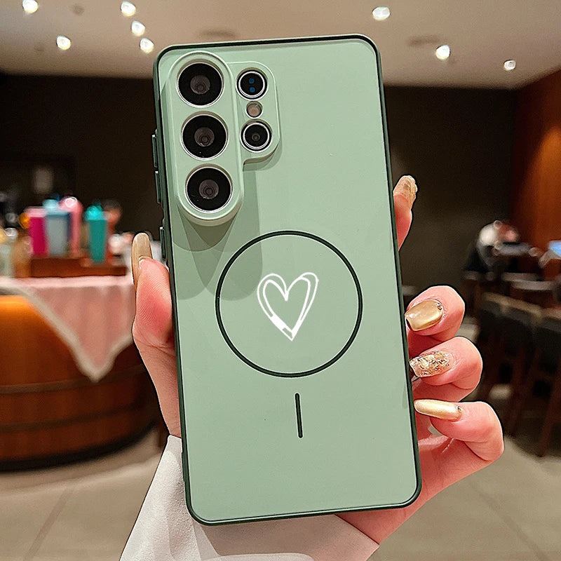 Love Heart Print Magnetic Phone Case For Samsung Galaxy S26 S25 S24 S23 Ultra S25 FE A57 A37 A17 A56 A55 A36 A16 A15 5G PC Cover