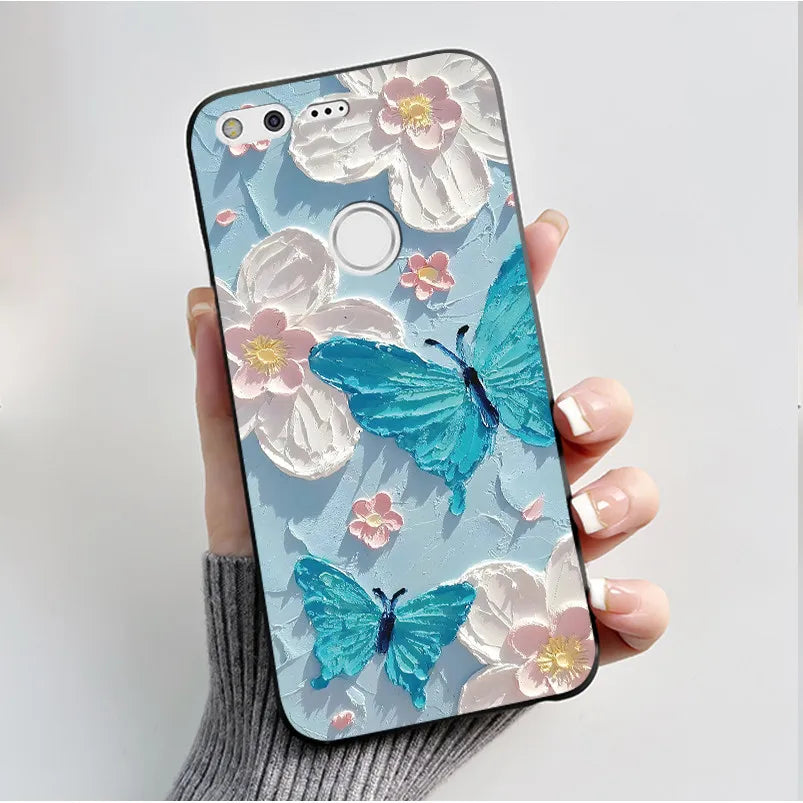 For Google Pixel XL Case Luxury Fashion Butterfly Flowers Black Soft TPU Silicone Back Cover For Google Pixel 1 1XL Phone Cases