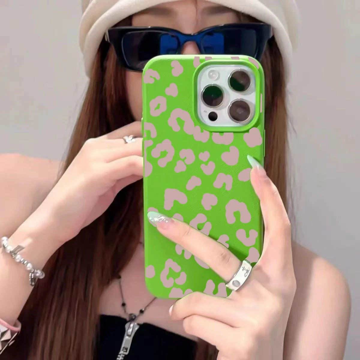 For IPhone 17 16 15 14 13 12 11 Pro Max Case Pink Leopard Print Lichee Pattern Silicone Cover for IPhone XS X XR 16 Plus Fundas
