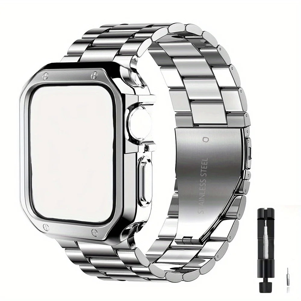 Stainless Steel Watch Strap For Apple Watch Band 49mm 46mm 44 45 41 40mm Metal Band For iwatch Series 10 9 8 7 6 Shockproof Case