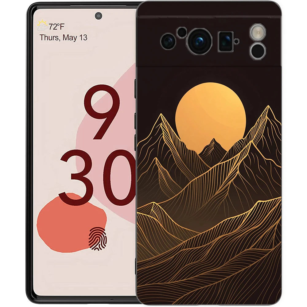 Abstract Mountain Sunrise Line Phone Case For Google Pixel 10A 10 9 8 7 6 Pro XL 9A 8A 6A 7A 5G Soft Shockproof TPU Black Cover