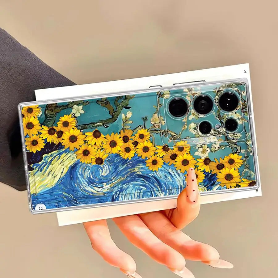 Van Gogh Sunflowers Clear Cover Phone Case for Samsung Galaxy Note 20 Ultra 10 S22 FE S25 Edge S23 Ultra S20 Plus S21 S24