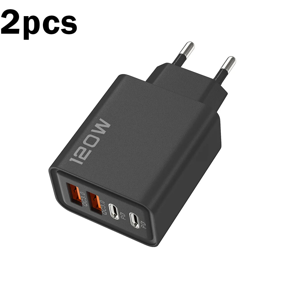 Total 120W 1/2/3 Pcs Fast Charger Type C Quick Charge 3.0 USB Charger Adapter For iPhone Samsung Xiaomi PD Fast Charging Plug