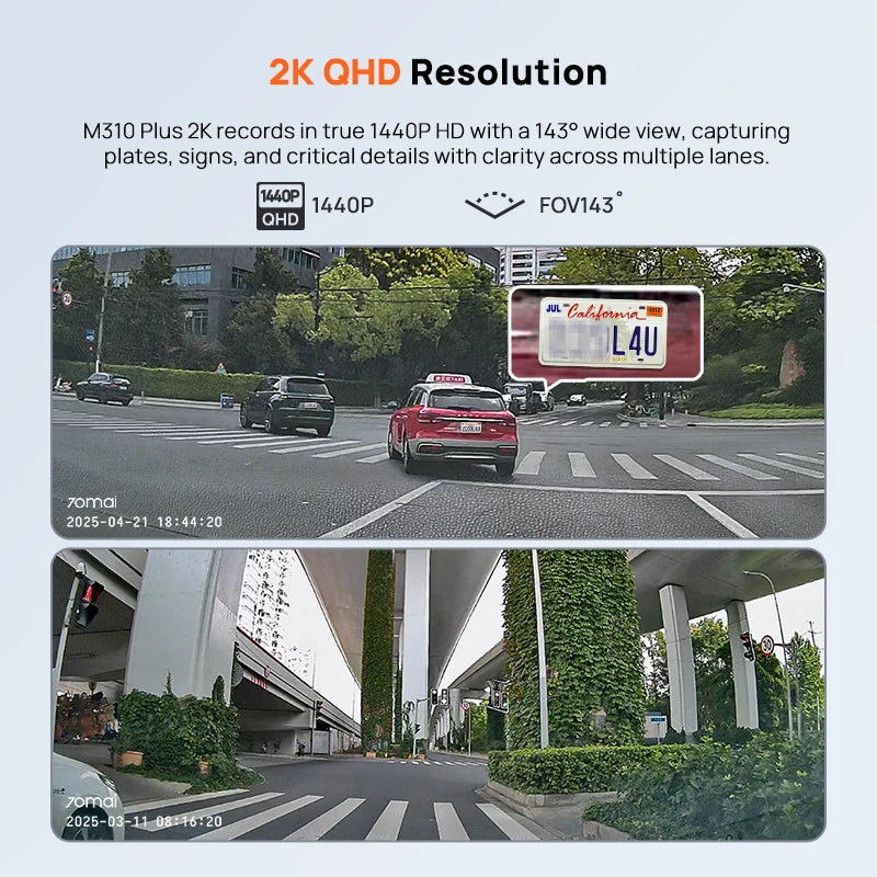 70mai M310 Plus 2K 1440P Dash Cam 143°FOV f/1.55 Large Aperture Smart Voice Control 24H Parking Guard Night Vision Car Camera