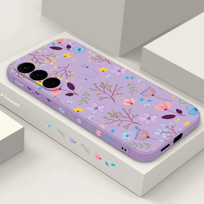 Luxury Flower Print Lanyard Case For Samsung Galaxy A55 A54 A56 5G A35 S26 A15 A14 A34 A52 A17 S21 FE S22 S23 S25 S24 Ultra Capa