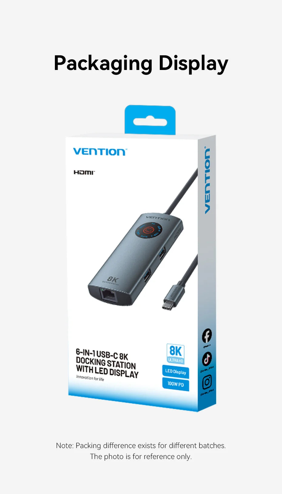 Vention USB C 8K 4K HDMI HUB Led Display USB A C 3.0 3.2 Gen1 Ethernet 1000Mbps Adapter for MacBook iPad HP Dell Samsung Laptop