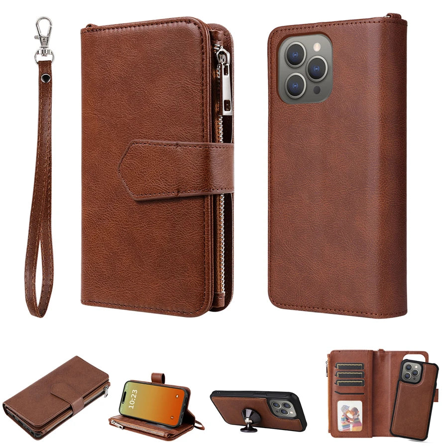 Magnet Detachable Wallet Case For iPhone 16e 15 Pro Max 14 13 Mini 12 11 SE3 SE2 XR 8 7 Plus Leather Card Slots Handbag Cover